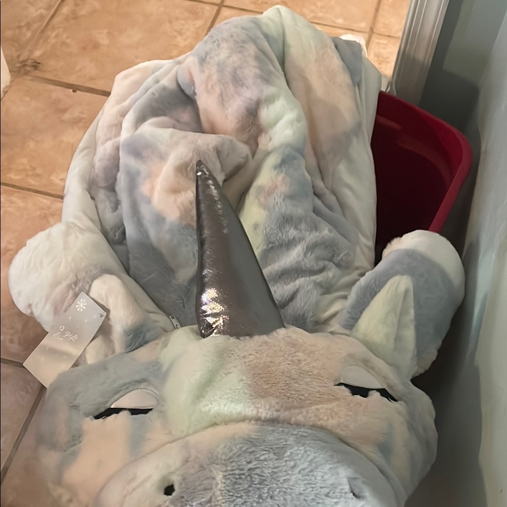 Plush Unicorn sleeping bag with Silver Horn